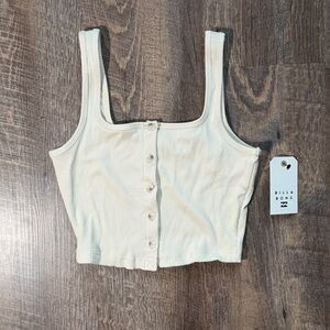 Billabong Cream Ribbed Button-Up Crop Top